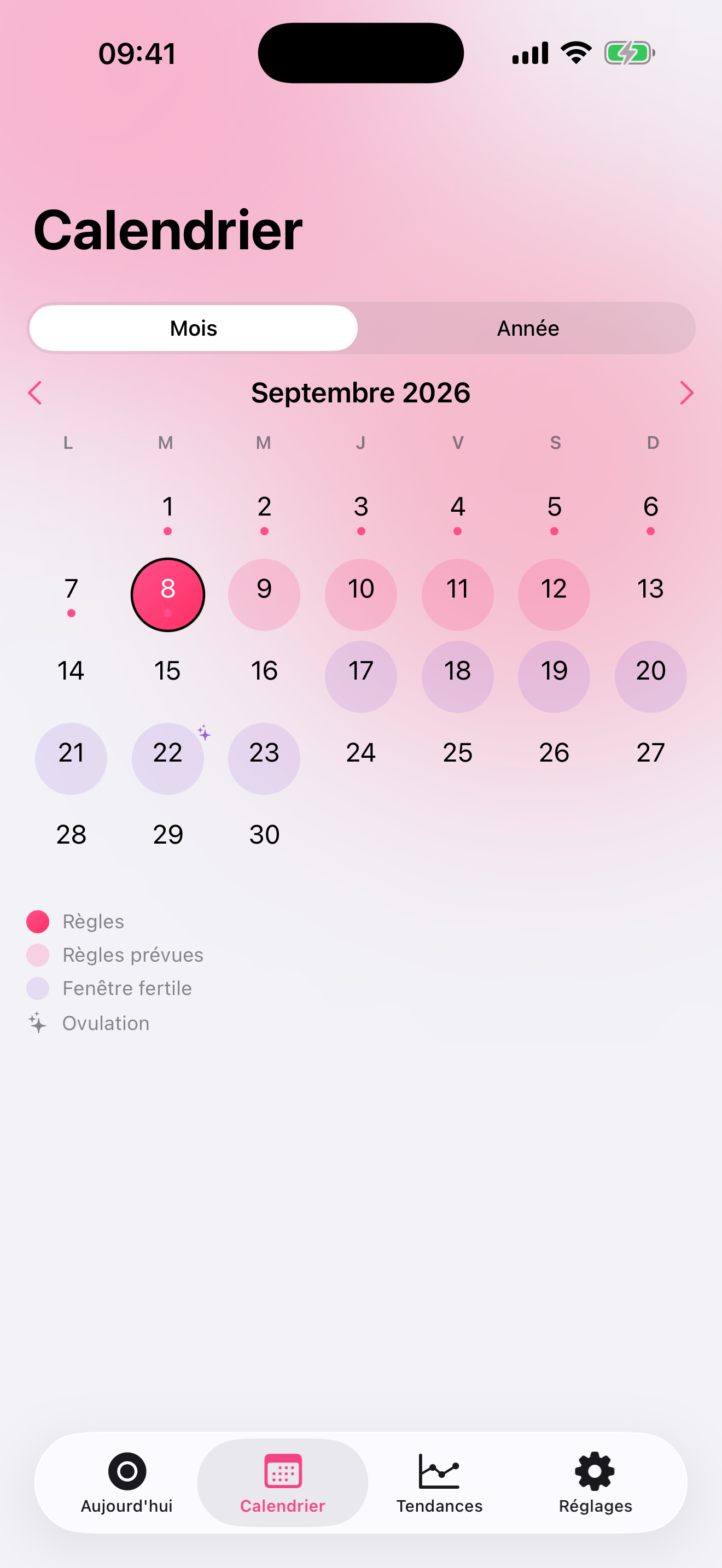 Calendrier du mois en dégradés