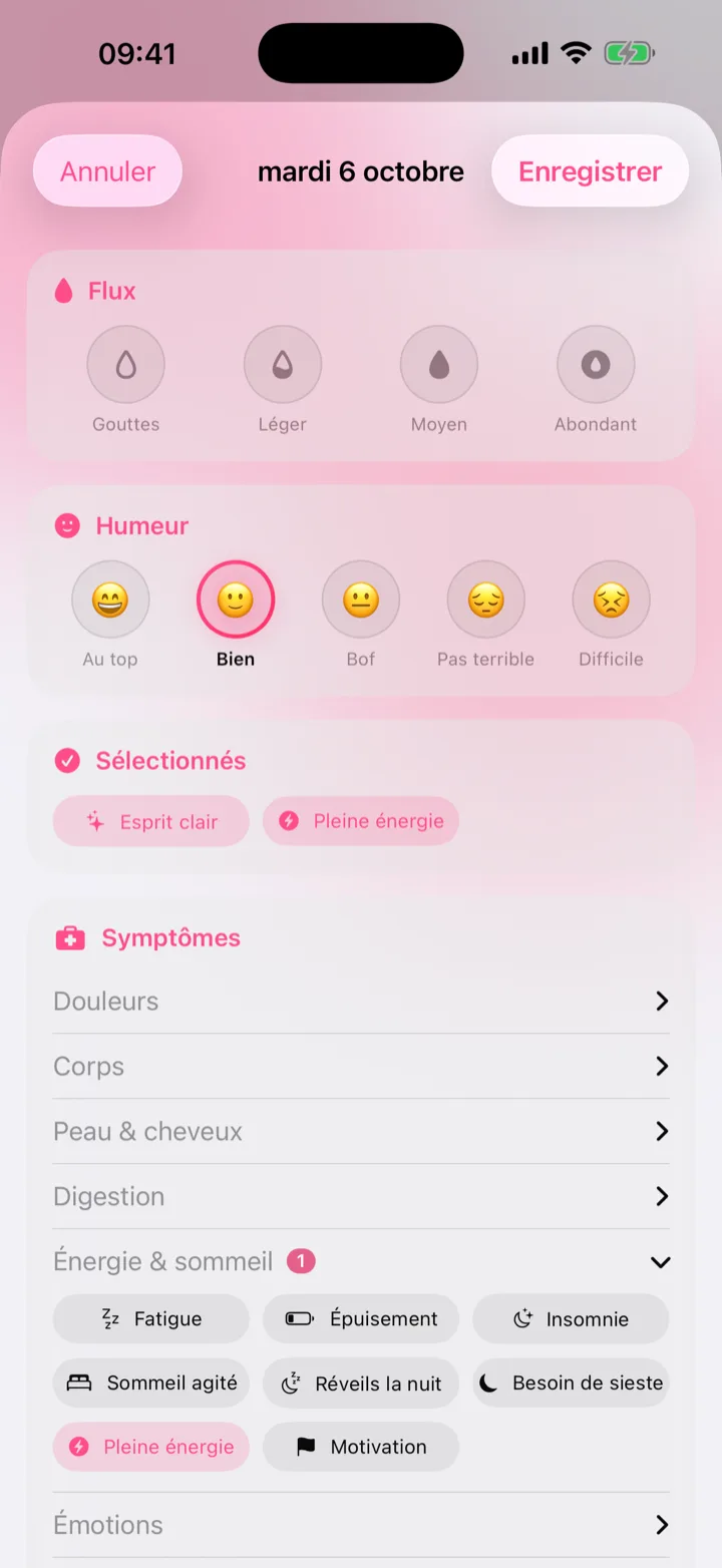 Daily journal: symptoms, mood, discharge